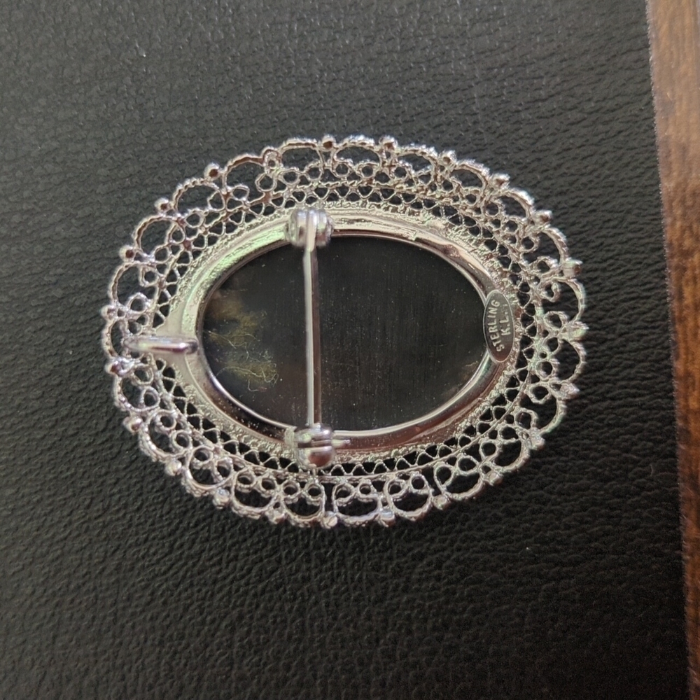 Gorgeous Ornate Sterling Silver Abalone Shell Cameo Pendant Pin Clip Earring Set - Picture 3 of 7